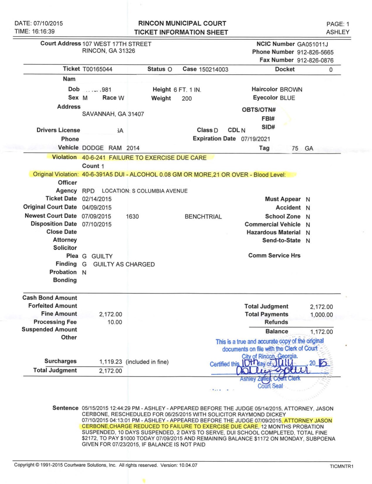 Rincon DUI Breath Test Reduced for Aerospace Project Engineer