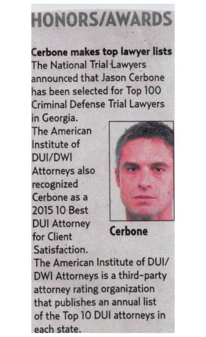 Cerbone makes top DUI lawyer lists in Savannah Morning News