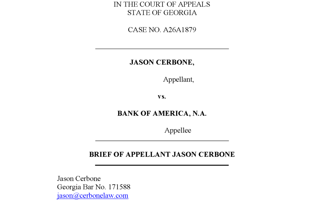 Jason Cerbone v. Bank of America Appellate Brief